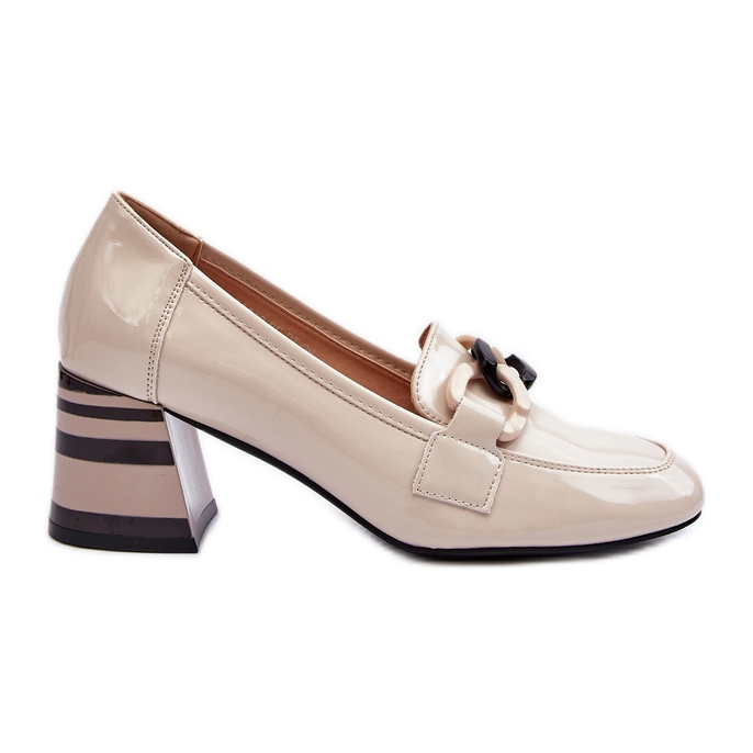 Vinceza Lacklederpumps mit Kette, Beige Paliotte
