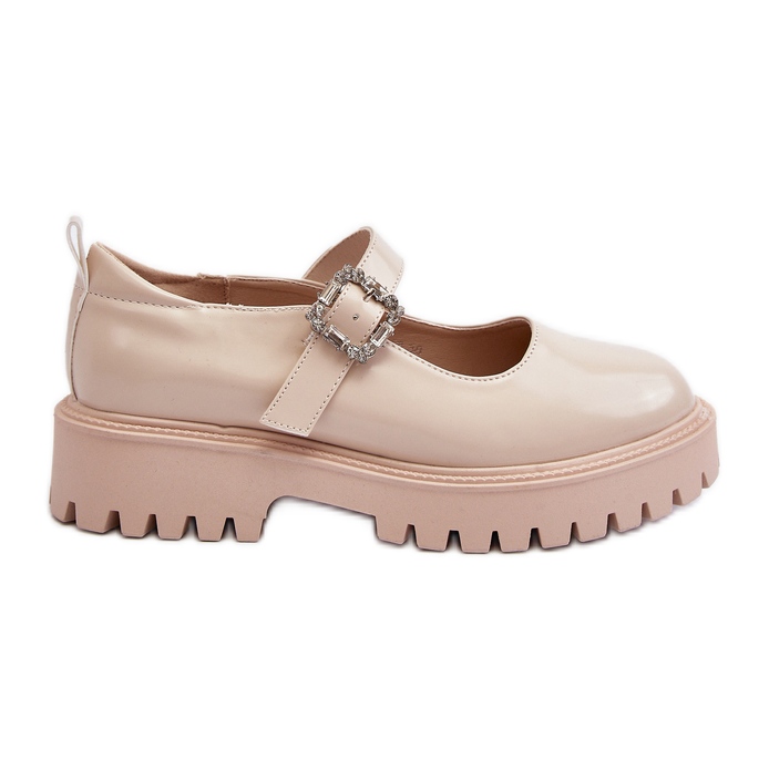 Damen-Lacklederschuhe mit dekorativer Schnalle, Beige Lindnessa
