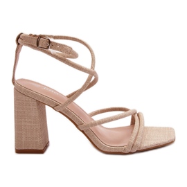 Beigefarbene Herfiana-Sandalen mit hohem Absatz und Riemen