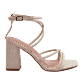 Nudefarbene Herfiana-Sandalen mit hohem Absatz und Riemen beige
