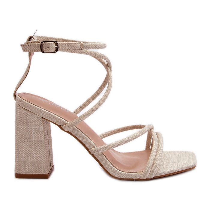 Nudefarbene Herfiana-Sandalen mit hohem Absatz und Riemen beige