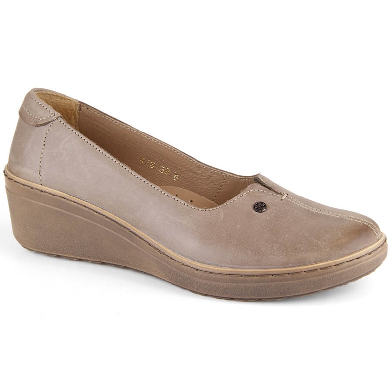 Bequeme Damen-Slipper mit Keilabsatz aus Leder, beige Helios 416.02