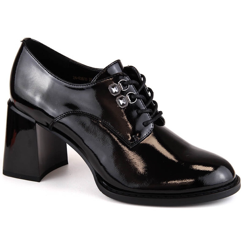Damen-Lacklederschuhe mit dekorativem hohem Absatz, schwarz Vinceza 63510