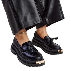 Schwarze massive Mokassins mit goldenen Einsätzen Tuga