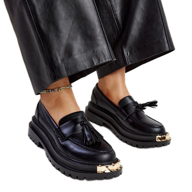Schwarze massive Mokassins mit goldenen Einsätzen Tuga