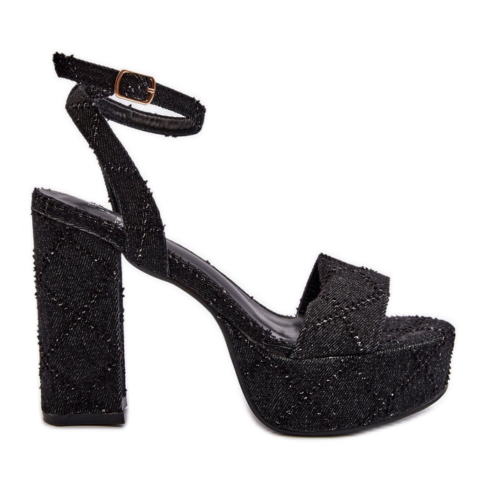 Schwarze Acrana-Jeanssandalen mit hohem Absatz