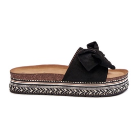 Damen-Plateau-Flip-Flops mit Schleife, Schwarz Evatria