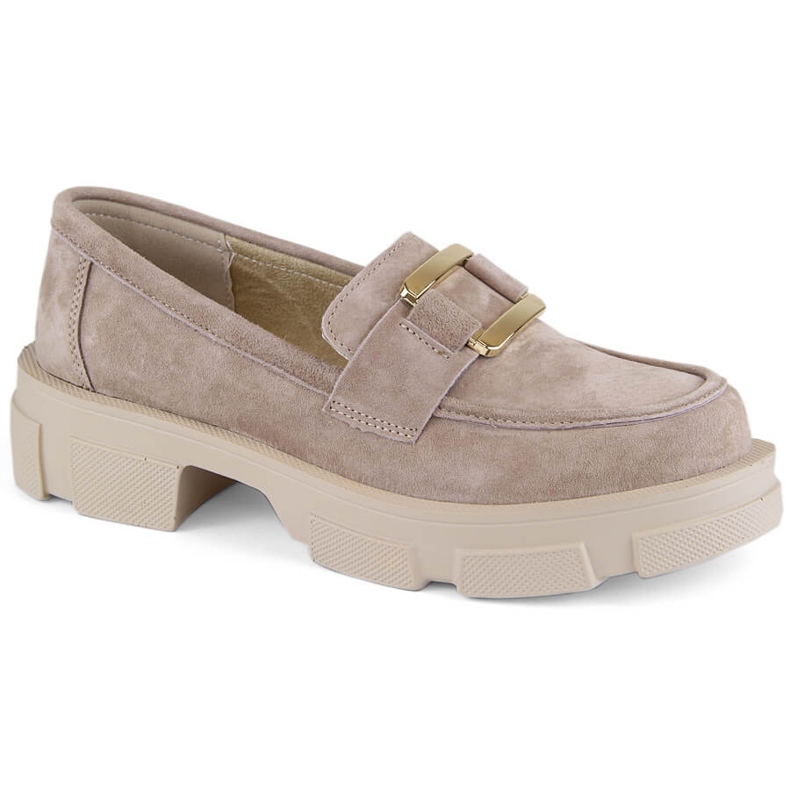 Leder-Wildlederschuhe, beige Damenmokassins Filippo DP6099