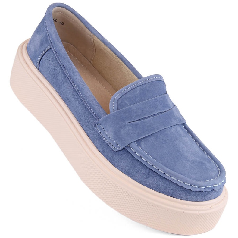 Leder-Wildlederschuhe, Damen-Mokassins auf der Plattform, blau Filippo DP6152