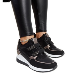 Schwarze Sneakers mit Keilabsatz, verziert mit Asmeret-Strasssteinen