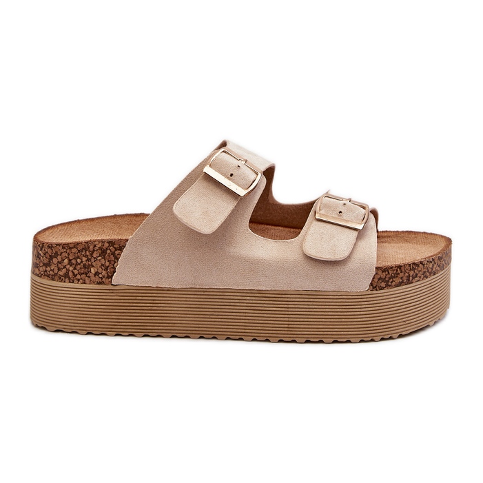Damen-Plateau-Flip-Flops mit Schnallen Beige Lolpey