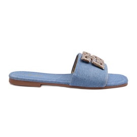 Damen-Jeans-Flip-Flops mit flachem Absatz und Verzierung, Blue Inaile blau