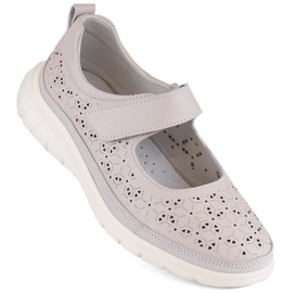 Durchbrochene Damenschuhe aus Leder mit Klettverschluss, beige Filippo DP6073