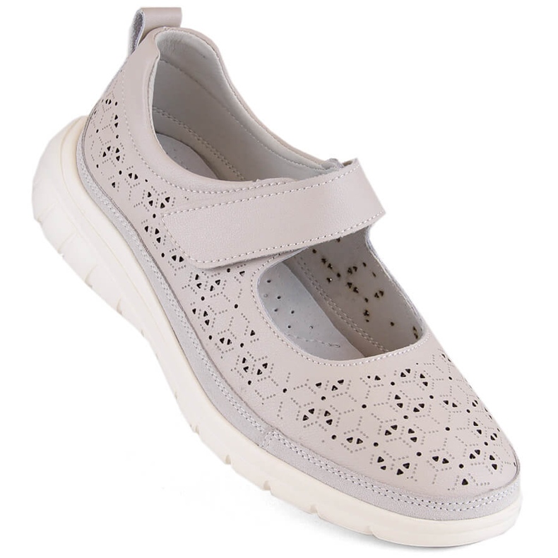 Durchbrochene Damenschuhe aus Leder mit Klettverschluss, beige Filippo DP6073