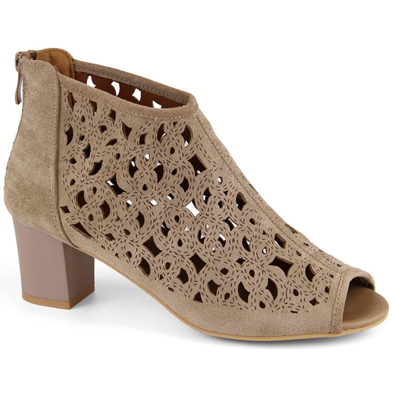 Durchbrochene Damenstiefel aus Wildleder mit offener Spitze, hellbraun, Jezzi RMR1954-16