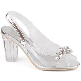 Transparente Damen-Sandalen mit hohen Absätzen und silbernen Zirkonen Potocki WS43305 silber-