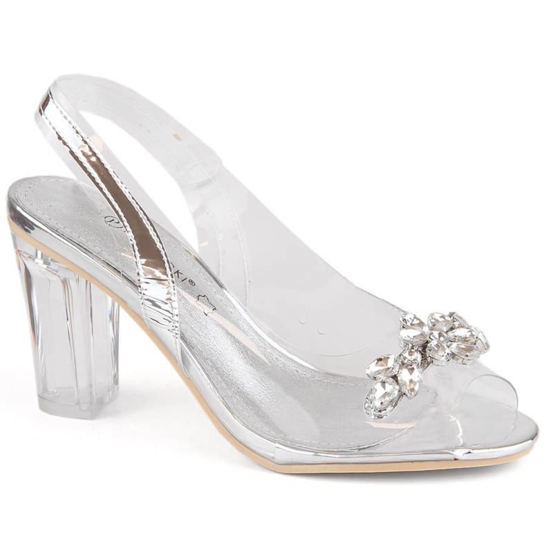 Transparente Damen-Sandalen mit hohen Absätzen und silbernen Zirkonen Potocki WS43305 silber-