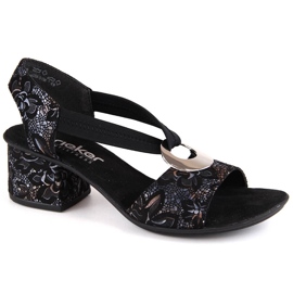Bequeme Damen-Sandalen mit hohem Absatz und Gummiband, schwarz Rieker 64683-91