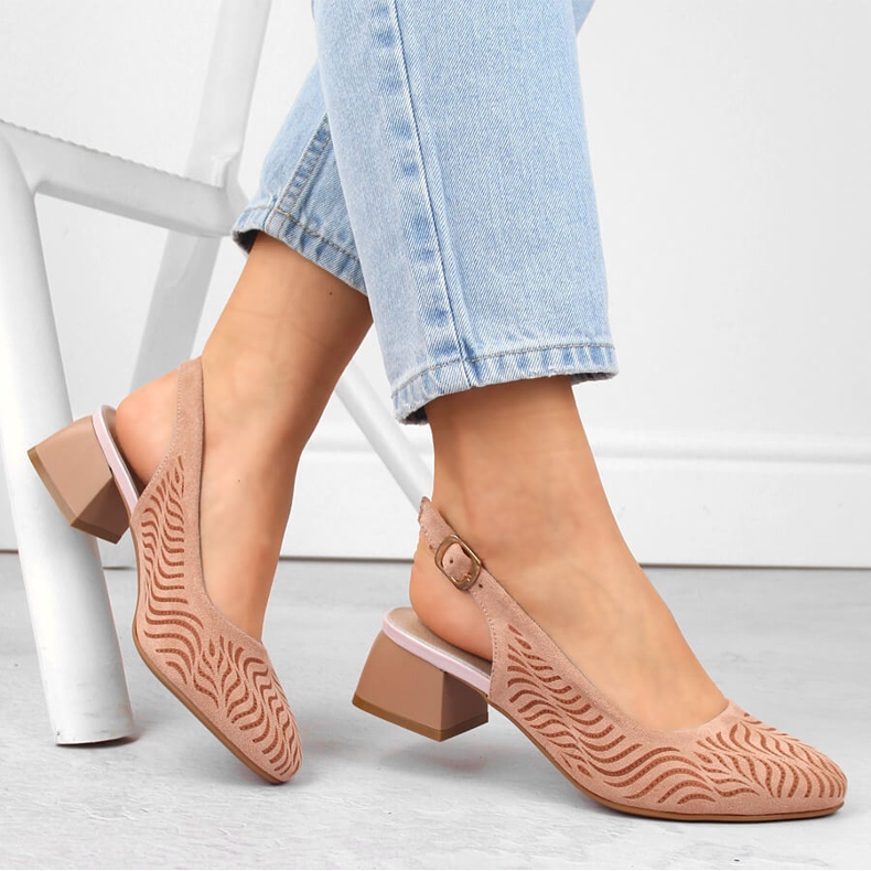 Damen-Sandalen aus Wildleder mit niedrigem Absatz, rosa Jezzi RMR2263-4