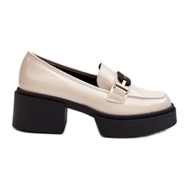 Vinceza Damen-Loafer aus Lackleder mit klobigen Absätzen, Hellbeige Ridulvi