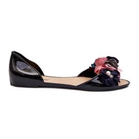 Damen Gummiballerinas mit Blumen Schwarz Junikla