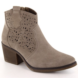 Damen-Cowboystiefel aus durchbrochenem Leder, beige S.Barski