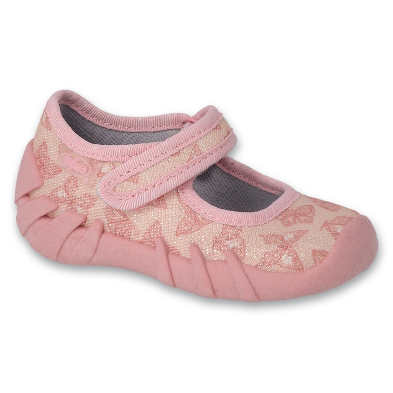 Befado Kinderhausschuhe mit Klettverschluss 109N263, rosa mit Schmetterlingen