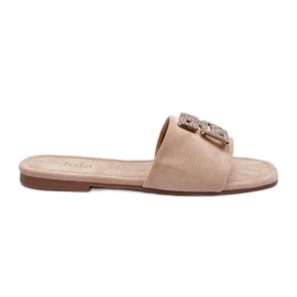 Damen-Flip-Flops mit flachem Absatz und Verzierung, Beige Inaile