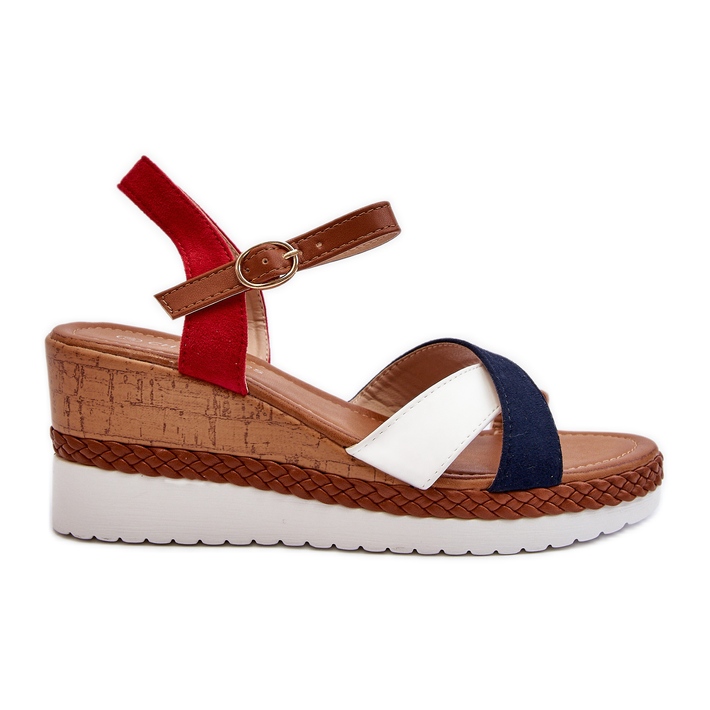 Weiße und marineblaue Kioda-Keilsandalen mit Riemen