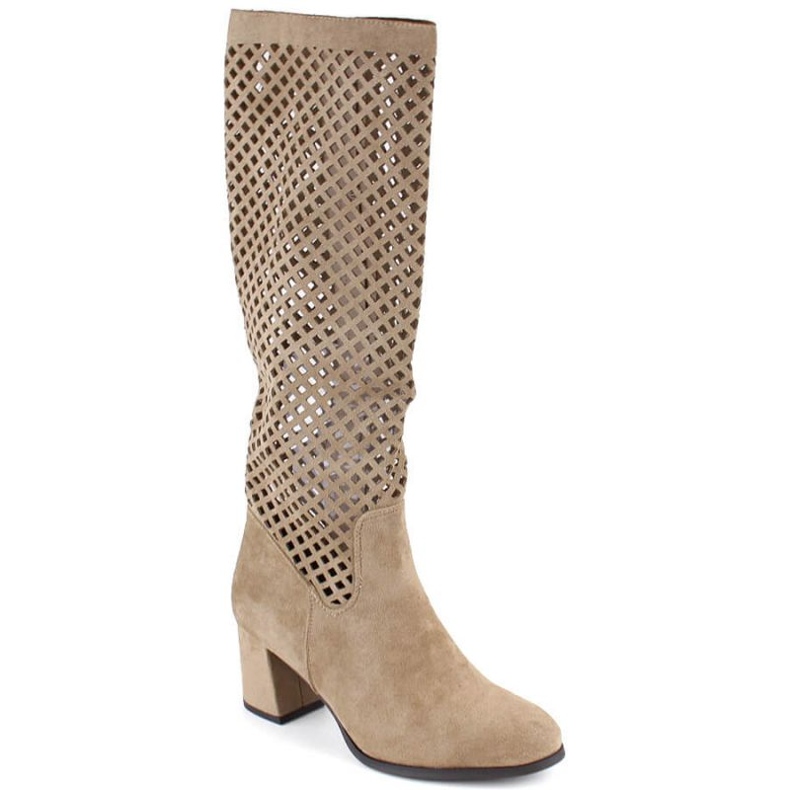 Jezzi W JEZ424 durchbrochene beige Wildlederstiefel