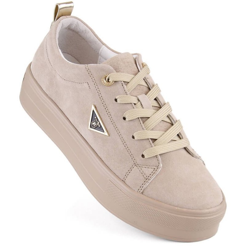 Leder-Wildlederschuhe auf der Filippo W PAW315C-Plattform, beige