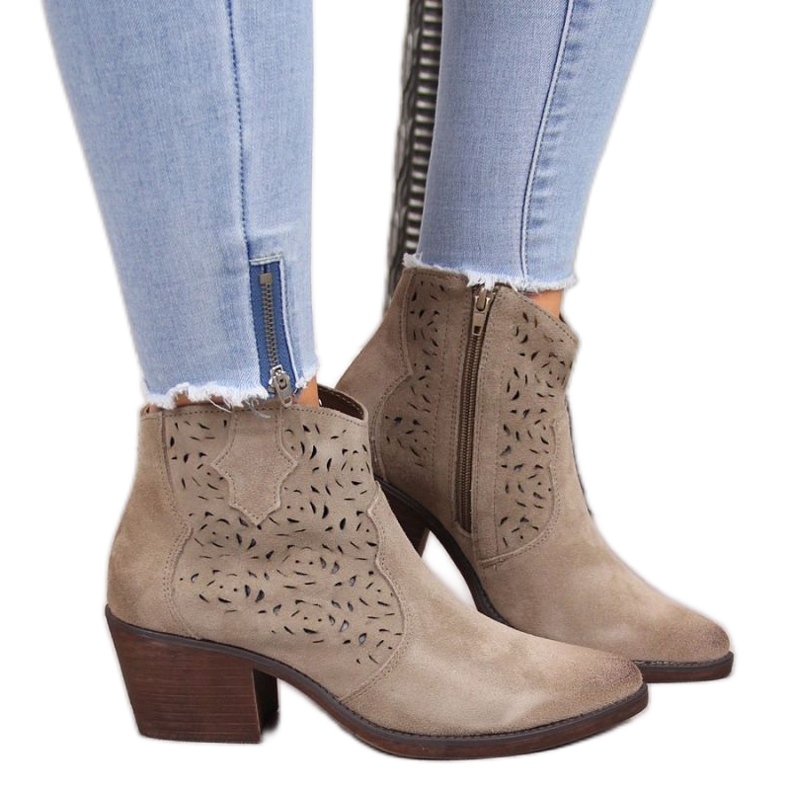 Durchbrochene Cowboystiefel aus Leder S.Barski W OLI32C, beige