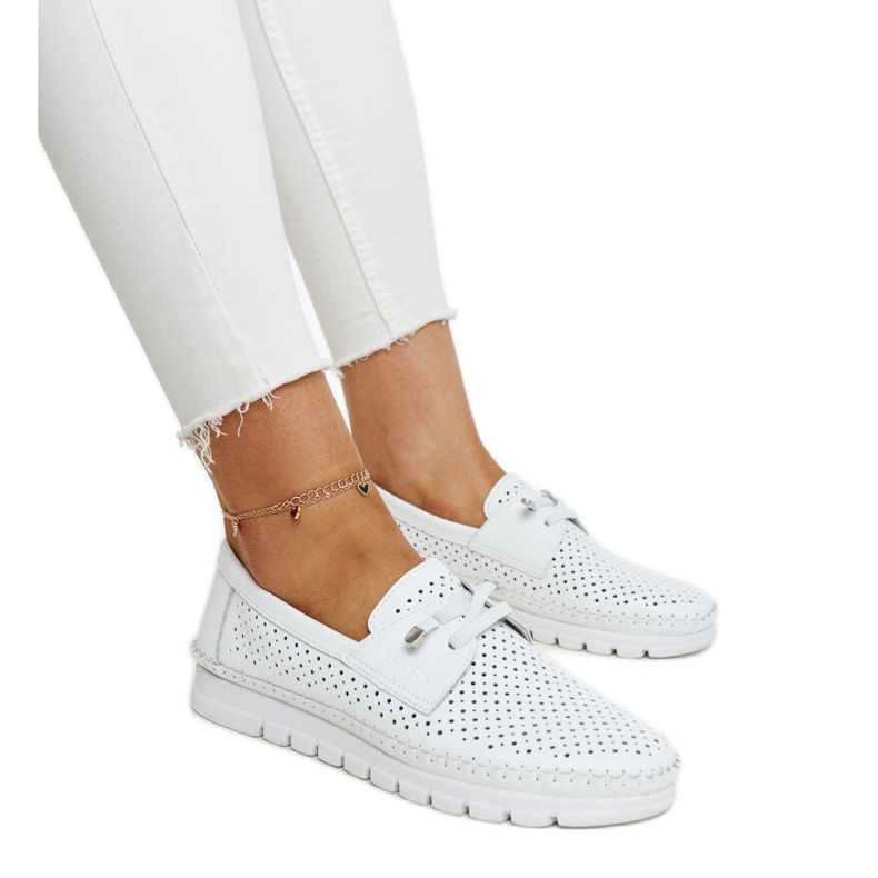 Vinceza-Schuhe aus weißem, durchbrochenem Leder