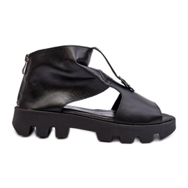 Zazoo 999 Damen-Ledersandalen mit Reißverschluss, Schwarz