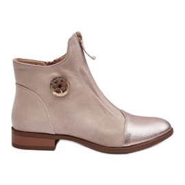 Flache Damenstiefel mit Reißverschluss, Beige Loratie