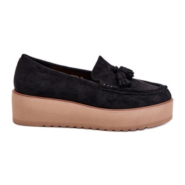 Damen-Mokassins auf Plateausohle mit Fransen, Schwarz von Mialani