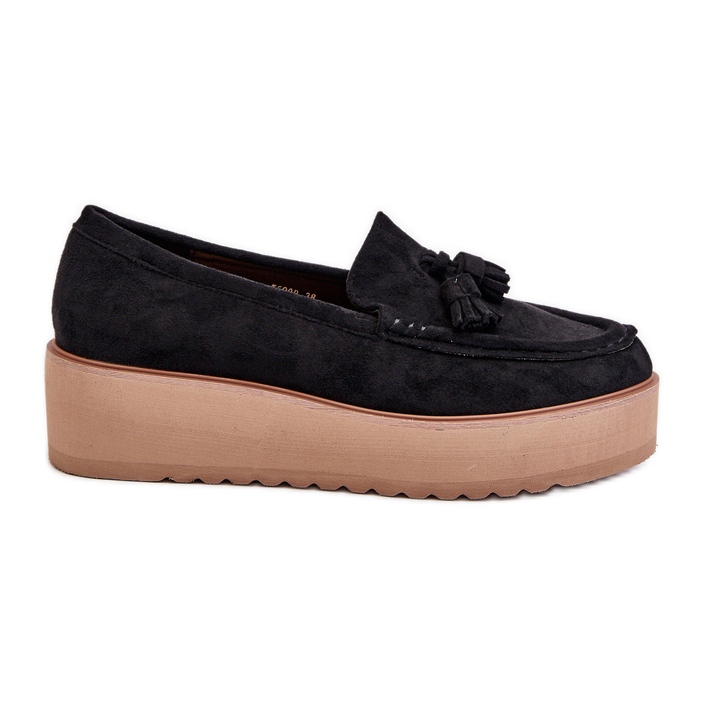 Damen-Mokassins auf Plateausohle mit Fransen, Schwarz von Mialani