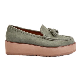Damen-Mokassins auf Plateau mit Fransen, grün von Mialani