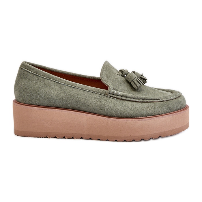 Damen-Mokassins auf Plateau mit Fransen, grün von Mialani