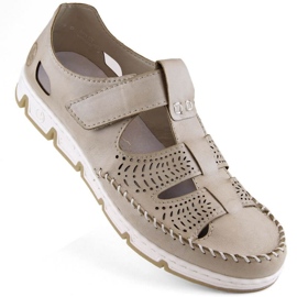 Rieker W RKR651 durchbrochene beige Lederschuhe mit Klettverschluss braun