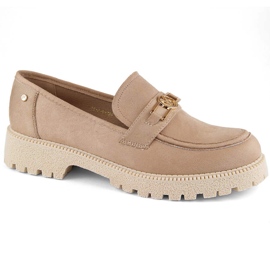 Damenschuhe aus Wildleder, beige Mokassins Potocki YQ21047