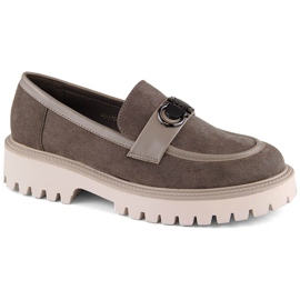 Damenschuhe aus Wildleder, Mokassins mit hohem Absatz und Plateau, braun Potocki YQ21342