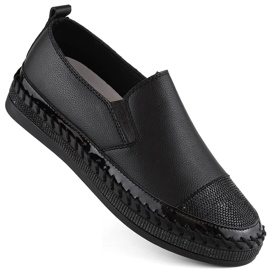S.Barski Damen-Slipper aus Leder mit Zirkonia, schwarz D&amp;A LR370