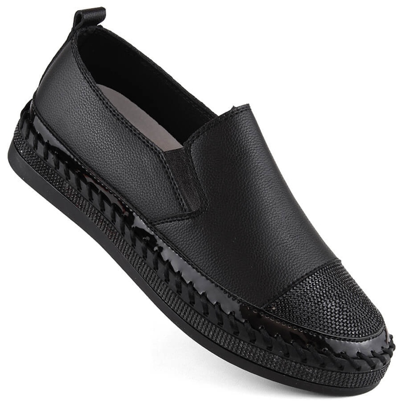 S.Barski Damen-Slipper aus Leder mit Zirkonia, schwarz D&amp;A LR370