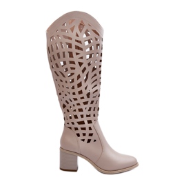 Beige durchbrochene High-Heel-Stiefel Pinkema