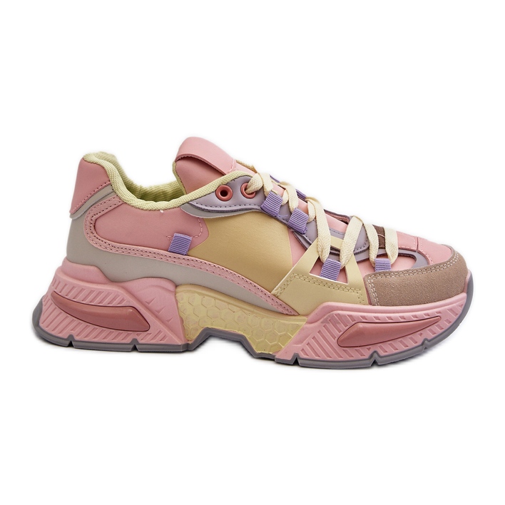 PS1 Damen-Sneaker mit dicker Sohle, rosa und gelbes Peonema