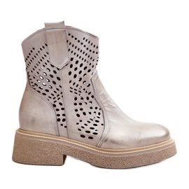 Zazoo 3470 Damen-Lederstiefeletten mit flachem Absatz, durchbrochen, gebürstetes Gold golden