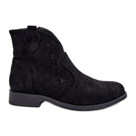 Durchbrochene Damenstiefel mit flachem Absatz, Schwarz S.Barski HY66-151