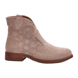 Durchbrochene Damenstiefel mit flachem Absatz, Hellbeige S.Barski HY66-151