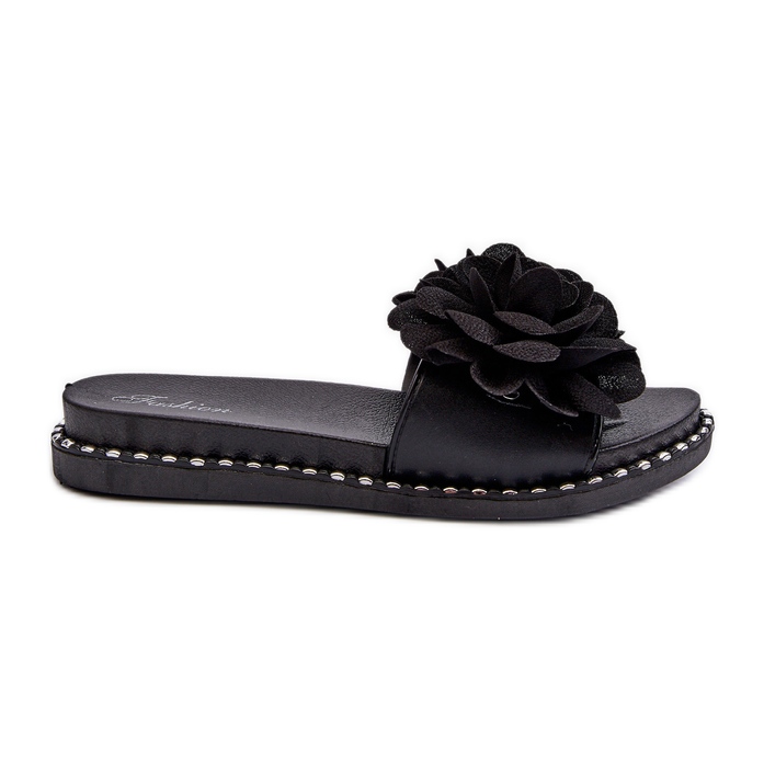 Damen-Flip-Flops mit Blumen-Dekor aus schwarzem Cellanen